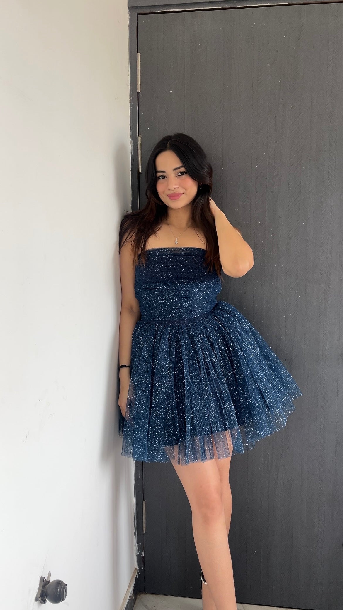 Blue shimmer bow dress