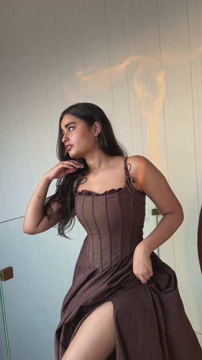 Brown corset top and dress set