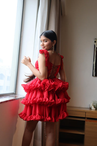 Crimson red flare dress