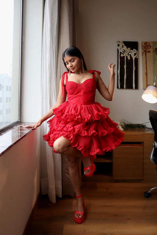 Crimson red flare dress