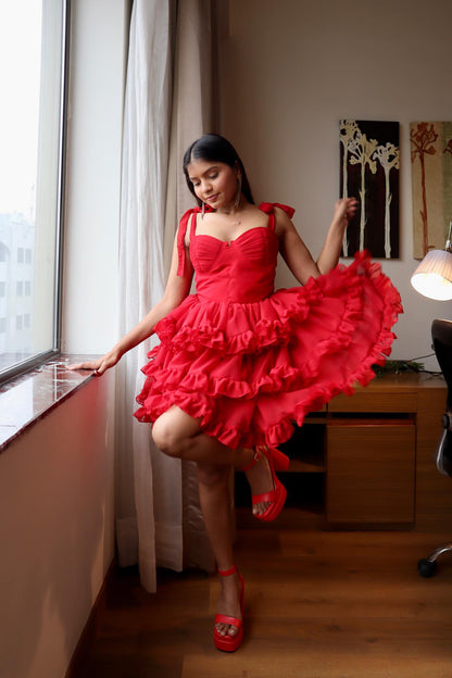 Crimson red flare dress