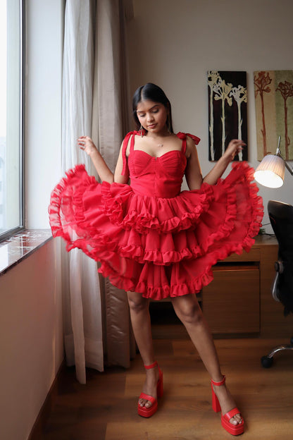 Crimson red flare dress